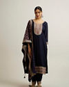 Indigo Blue Floral Embroidered Straight Suit